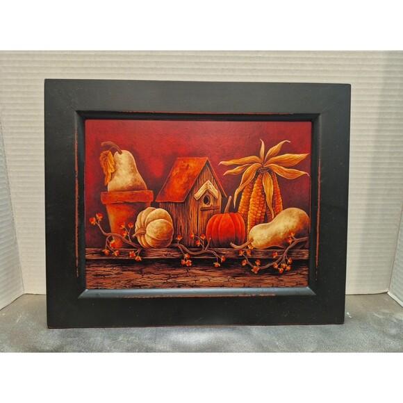 Fall Themed Pumpkins/Gourds/Corn Scene Wall Hangin 10 5/8" × 13" - Picture 1 of 11